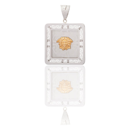 Ciondolo Oro Bianco, Oro Giallo Oro 18 carati Quadrato Con Meduse E Greca Solo Oro cm.5,5x4