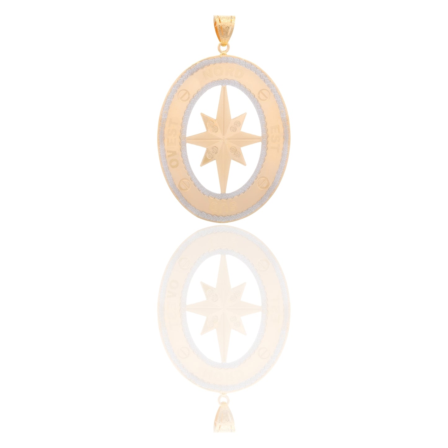 Ciondolo Oro Giallo Oro Bianco Oro 18 carati Ovale  Rosa Dei Venti Solo Oro cm.6,5x4,5