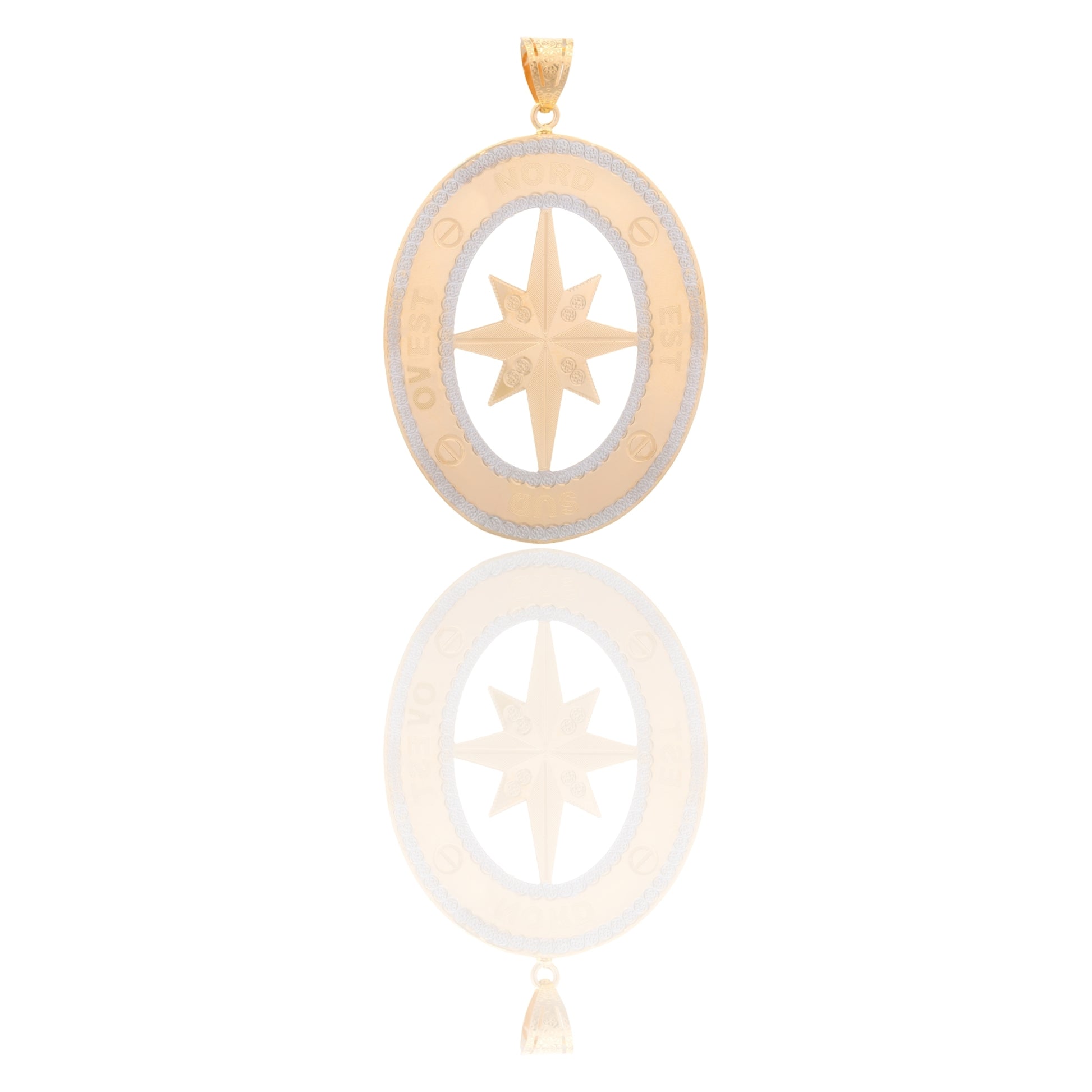 Ciondolo Oro Giallo Oro Bianco Oro 18 carati Ovale  Rosa Dei Venti Solo Oro cm.6,5x4,5
