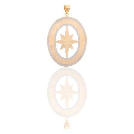 Ciondolo Oro Giallo Oro Bianco Oro 18 carati Ovale  Rosa Dei Venti Solo Oro cm.6,5x4,5