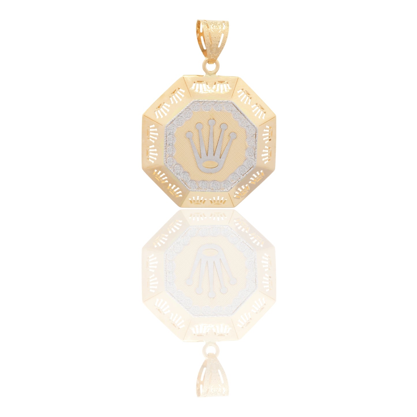 Ciondolo Oro Giallo Oro Bianco Oro 18 carati Ottagonale Con Corona Solo Oro cm.4