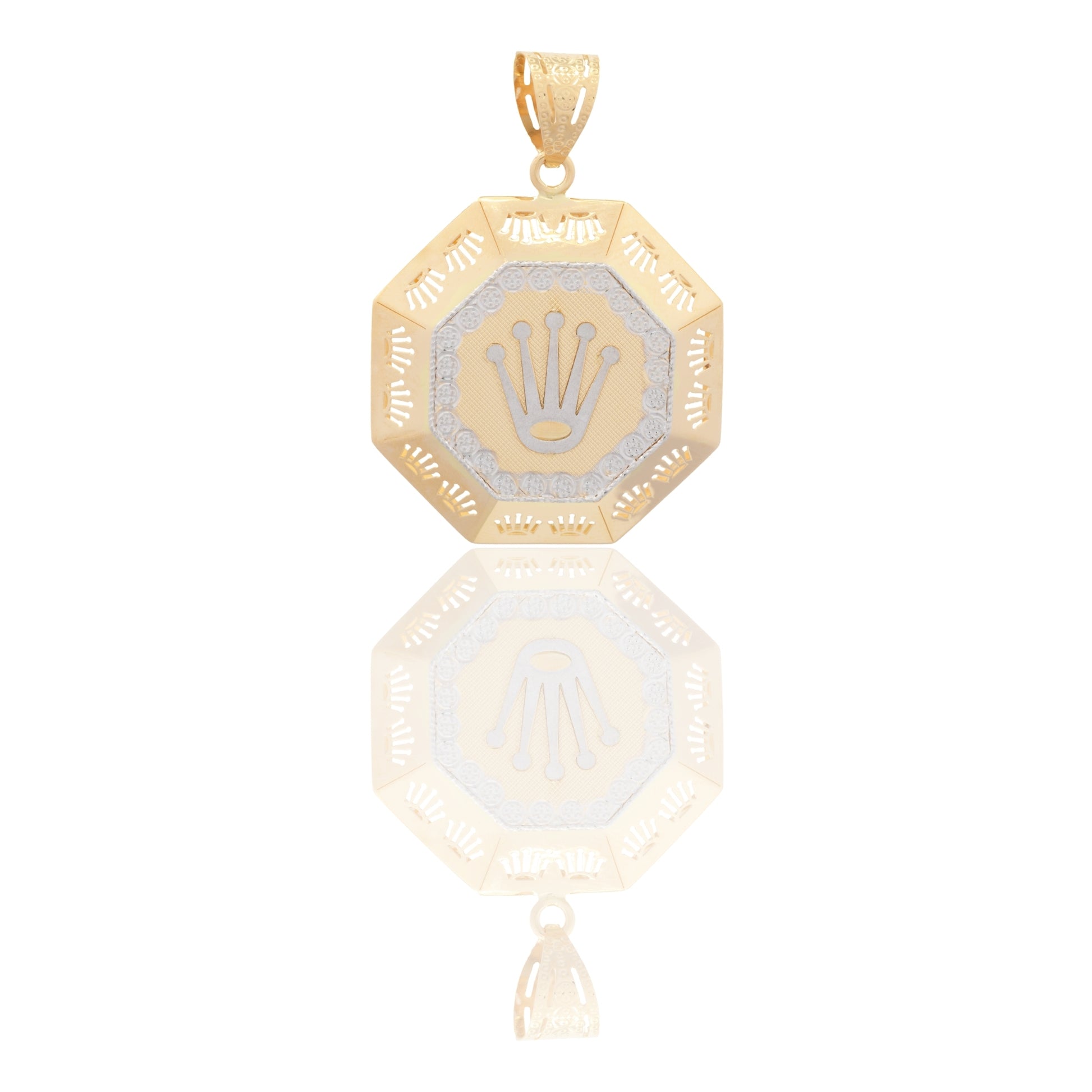 Ciondolo Oro Giallo Oro Bianco Oro 18 carati Ottagonale Con Corona Solo Oro cm.4