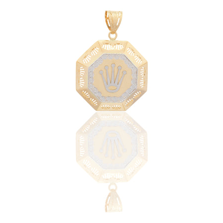 Ciondolo Oro Giallo Oro Bianco Oro 18 carati Ottagonale Con Corona Solo Oro cm.4