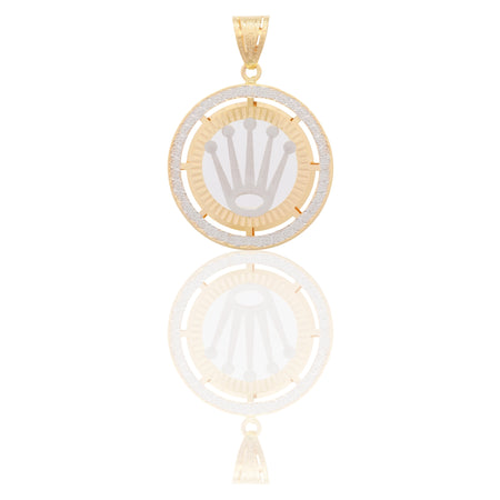 Ciondolo Oro Giallo Oro Bianco Oro 18 carati Tondo Con Righe Con Corona Solo Oro cm.4,0