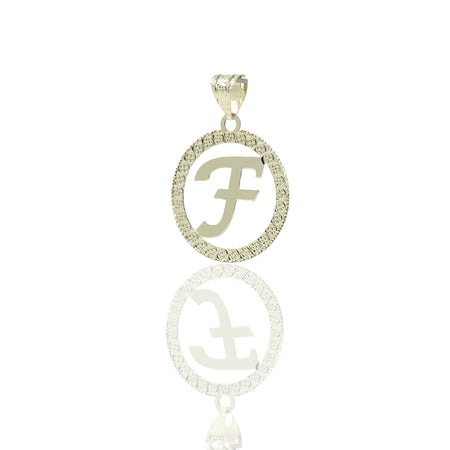 Ciondolo Oro Giallo Oro 18 carati Lettera F Corsivo Con Contorno Solo Oro diam. cm.2,2