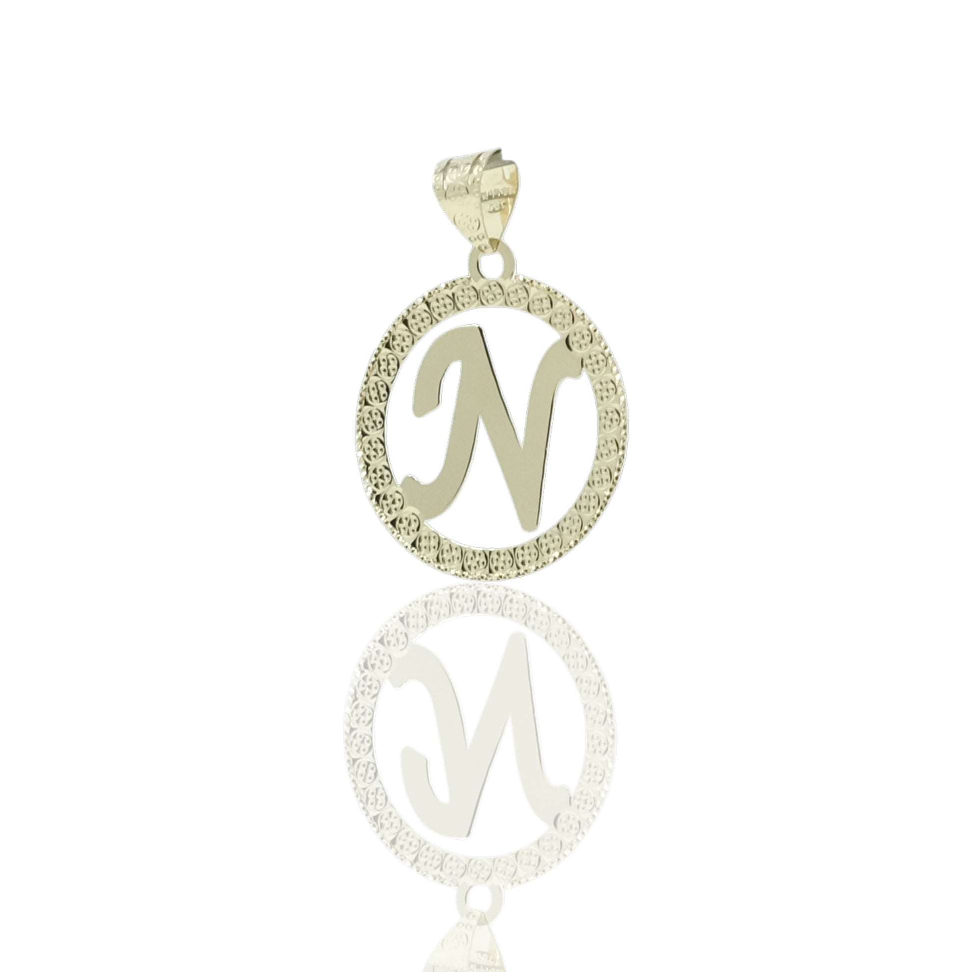Ciondolo Oro Giallo Oro 18 carati Lettera N Corsivo Con Contorno Solo Oro diam. cm.2,2