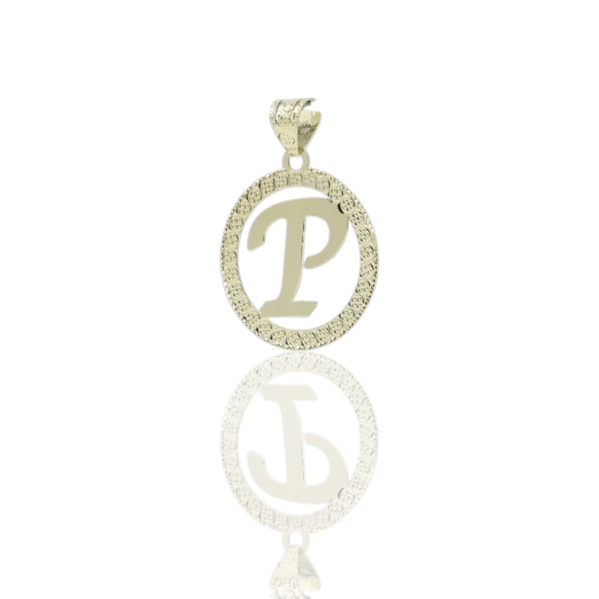 Ciondolo Oro Giallo Oro 18 carati Lettera P Corsivo Con Contorno Solo Oro diam. cm.2,2