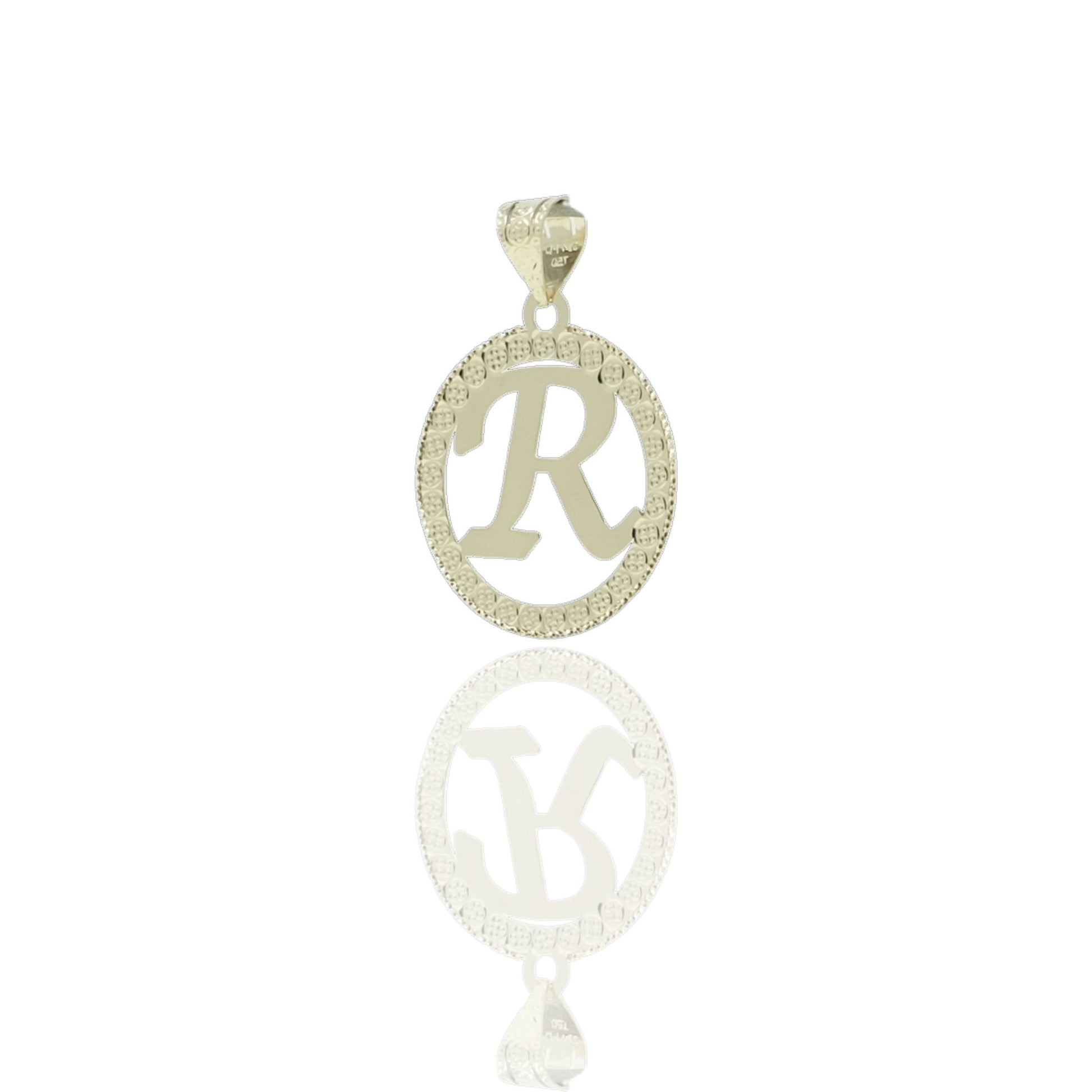 Ciondolo Oro Giallo Oro 18 carati Lettera R Corsivo Con Contorno Solo Oro diam. cm.2,2