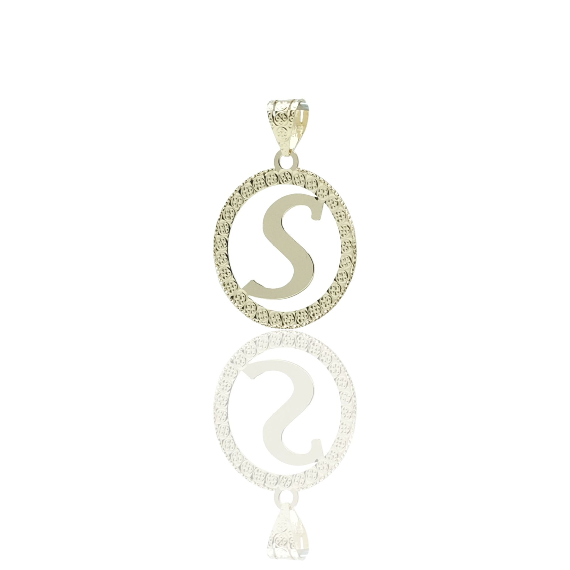 Ciondolo Oro Giallo Oro 18 carati Lettera S Corsivo Con Contorno Solo Oro diam. cm.2,2