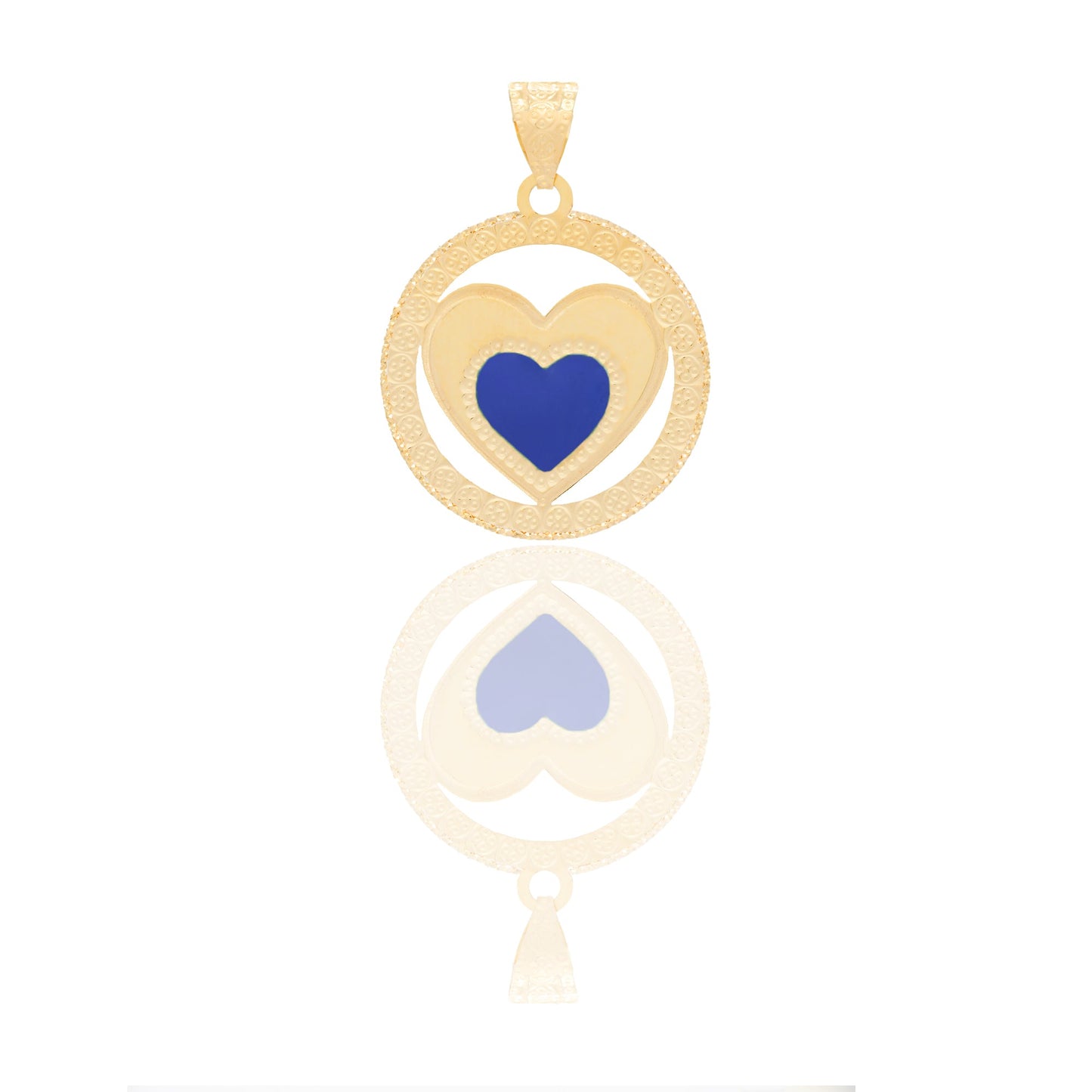 Ciondoli Oro Giallo Oro 18 carati Cuore a lastra traforato Smalto blu 2,9cm x 2cm