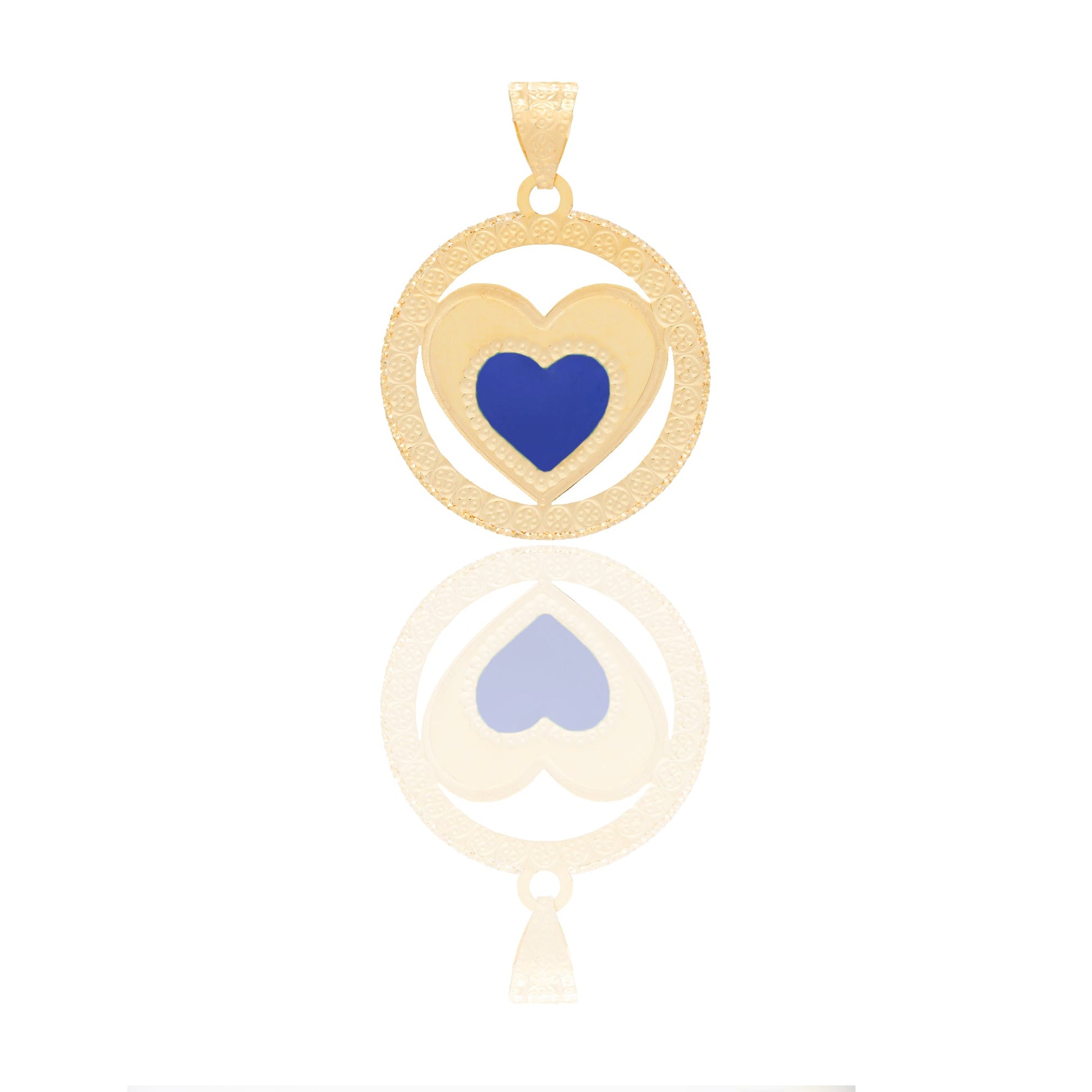 Ciondoli Oro Giallo Oro 18 carati Cuore a lastra traforato Smalto blu 2,9cm x 2cm
