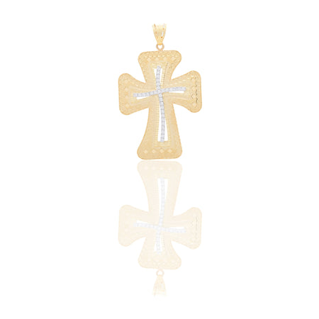 Ciondoli Oro Giallo Oro 18 carati Croce lavorata Zirconi Bianchi 6cm x 3,8cm