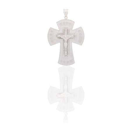 Ciondoli Oro Bianco Oro 18 carati Croce con cristo lucida e diamantata Zirconi Bianchi 6,5cm x 4,5cm