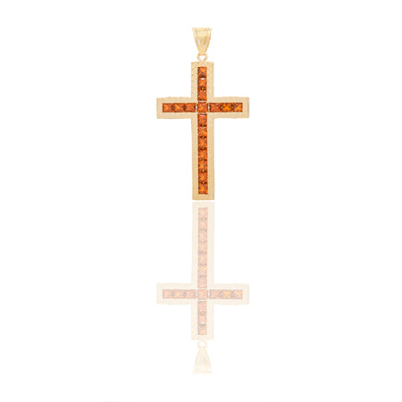 Ciondoli Oro Giallo Oro 18 carati Croce diamantata Zirconi Arancioni 5,7cm x 3cm