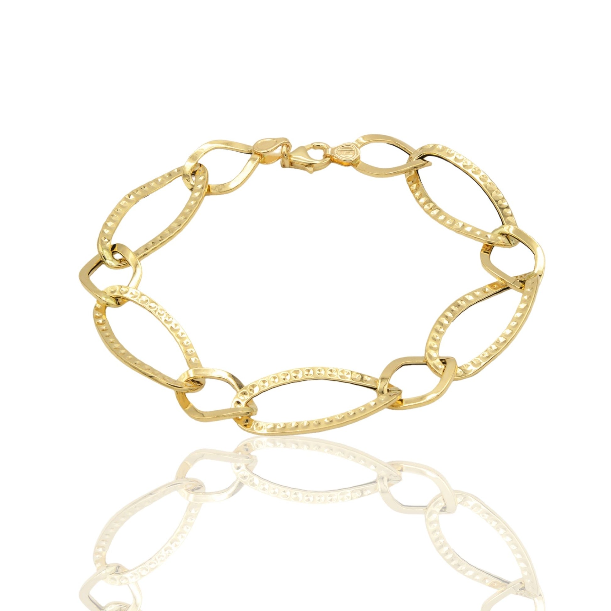 Bracciale Oro Giallo Oro 18 carati Maglia intrecciata martellata Solo Oro