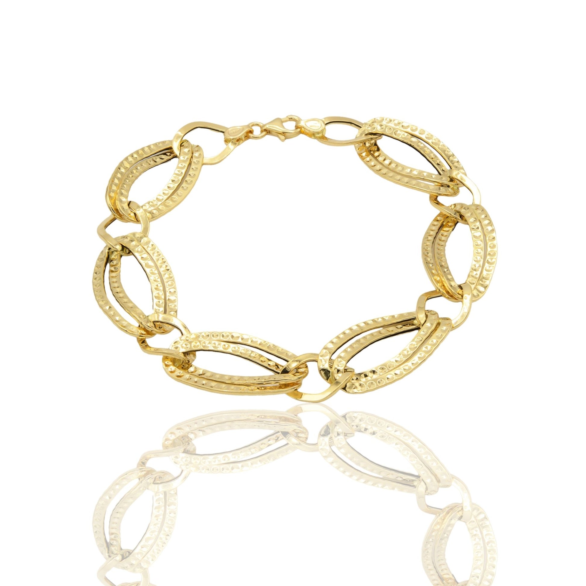 Bracciale Oro Giallo Oro 18 carati Catena Ovali E Rombi Solo Oro cm. 18