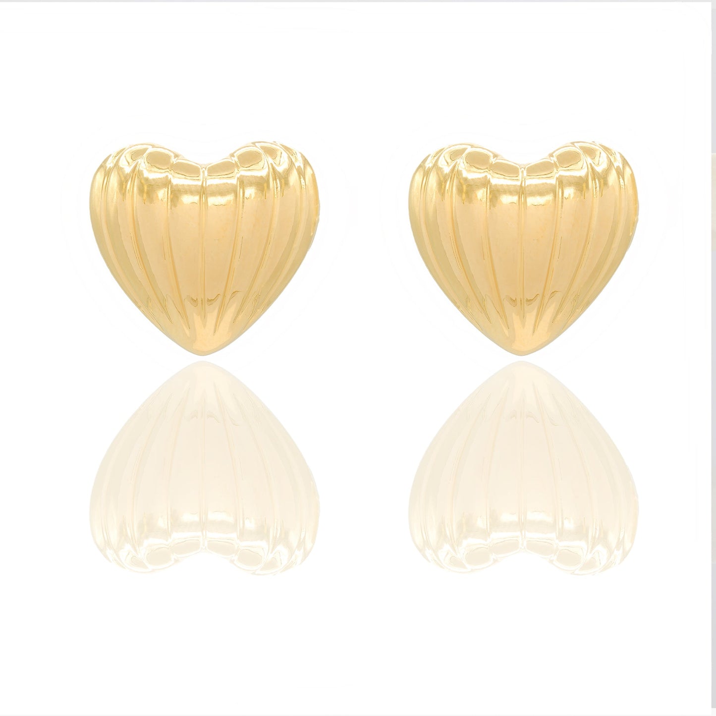 Orecchini Oro Giallo Oro 18 carati Cuore rigato Elettroformato Solo Oro cm. 1,8 x 2,0 spessore mm. 8